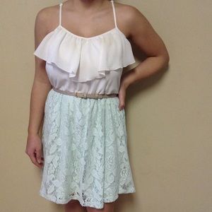 Macy's white and teal lace dress