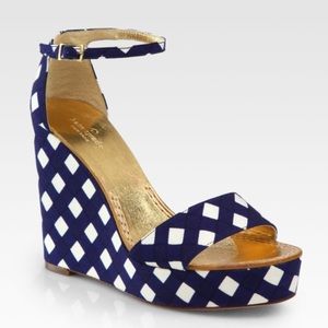 🎉HP!🎉 Kate Spade Dabney Navy Blue Gingham Wedge