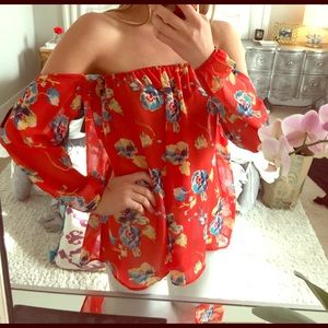 Cotton Candy off the shoulder print top