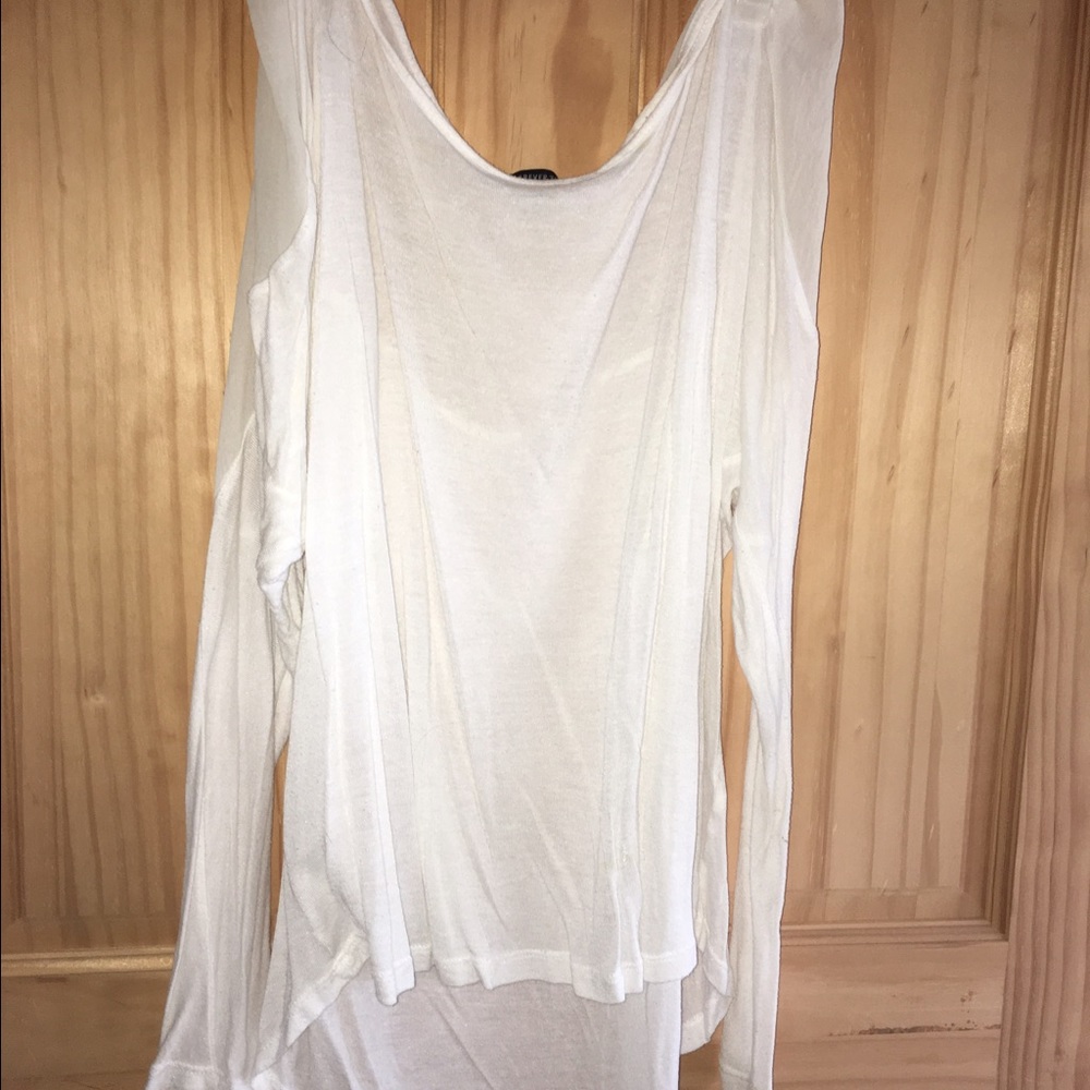 Off the shoulders white mesh top.