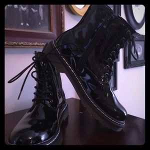 Patent leather ankle boots