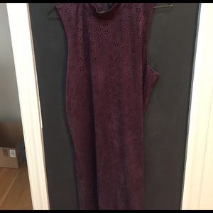 Suede Shift Dress with cutout overlay