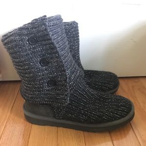 Gray Shimmer Knit Ugg Boots, Size 7