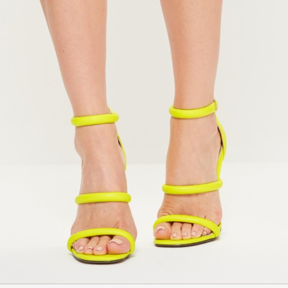 yellow faux leather three strap barely there heels