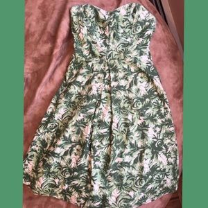 Anthropologie Green Floral Strapless Dress, size 2