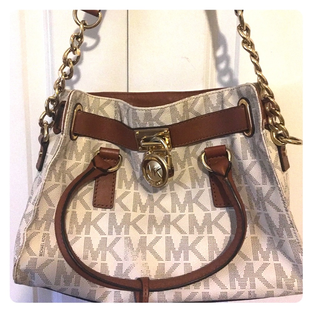 MK Hamilton Medium Logo EW Satchel in Vanilla