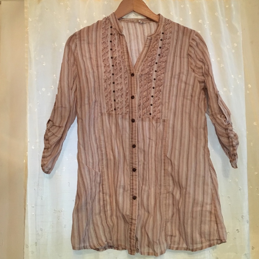Maurice's brown and cream stripes button down