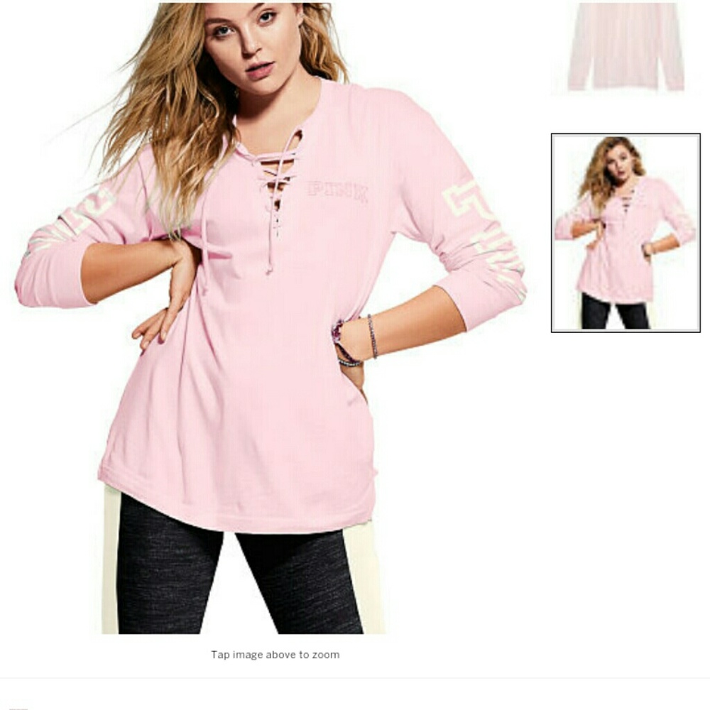 **SOLD** Victorias secret pink lace up long sleeve
