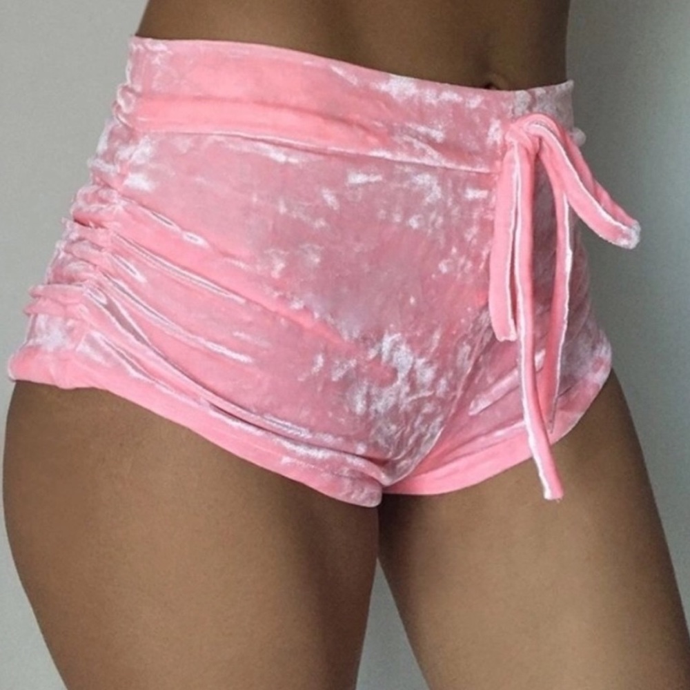 Pink velvet shorts