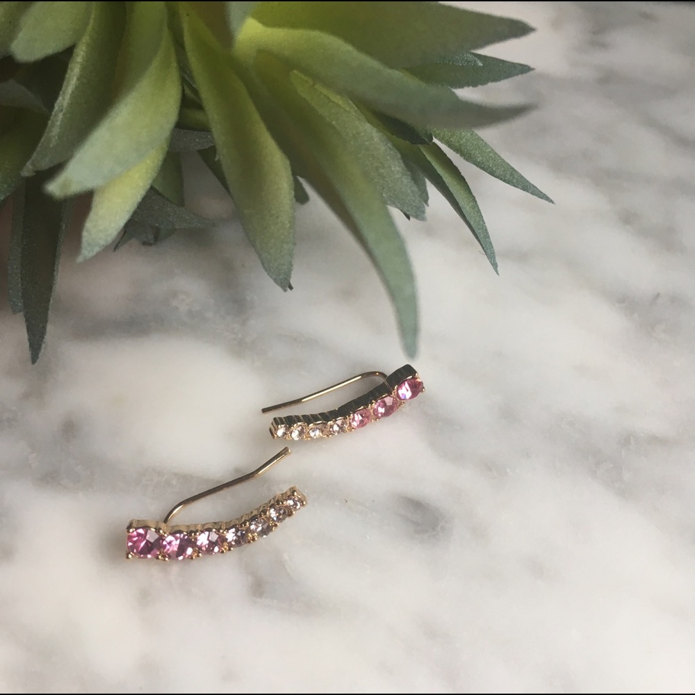LAST PAIR Kate Spade•Pink Crystal Ear Climbers - Picture 1 of 6