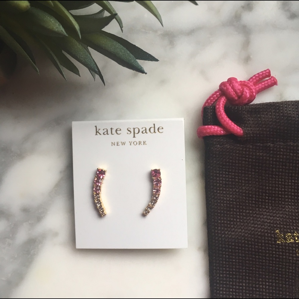 LAST PAIR Kate Spade•Pink Crystal Ear Climbers - Picture 2 of 6