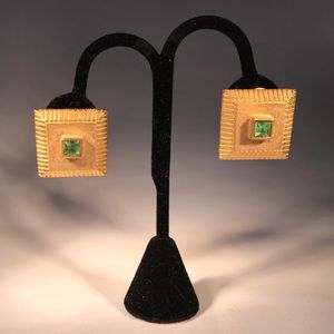 Gold Earrings with Peridot colored stone