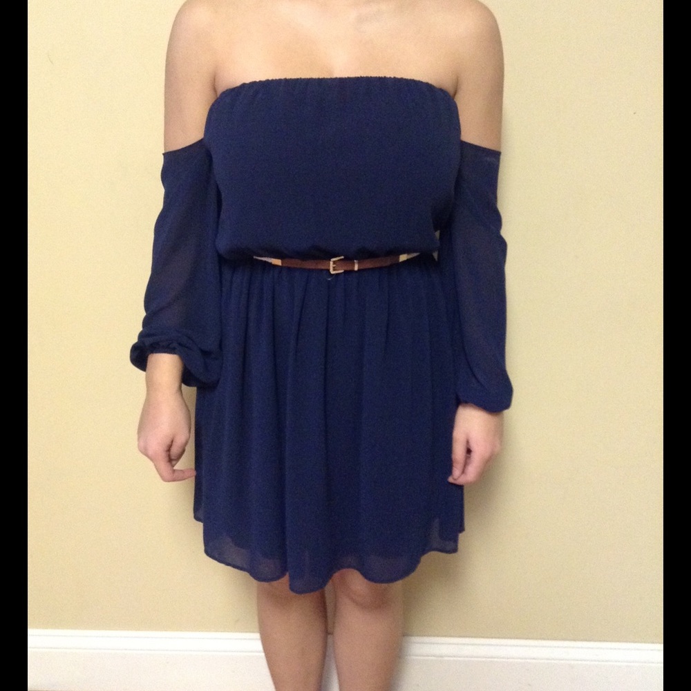 Macy's Off The Shoulder Navy Dress.
