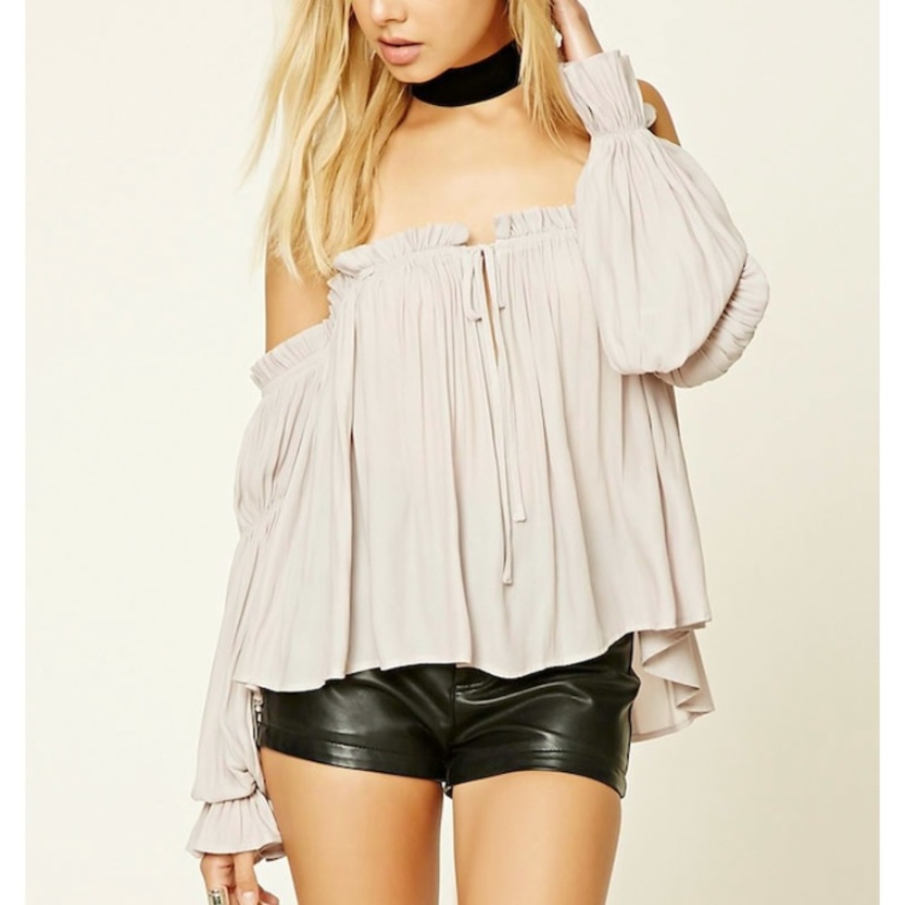 Beige woven off shoulder top