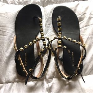 Black Sandals with Gold Stud Detailing
