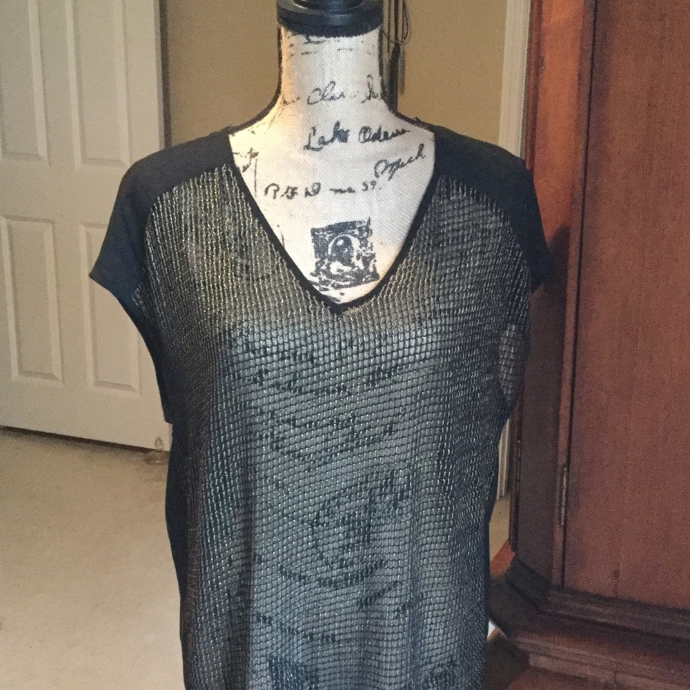 V neck mesh/sheer top