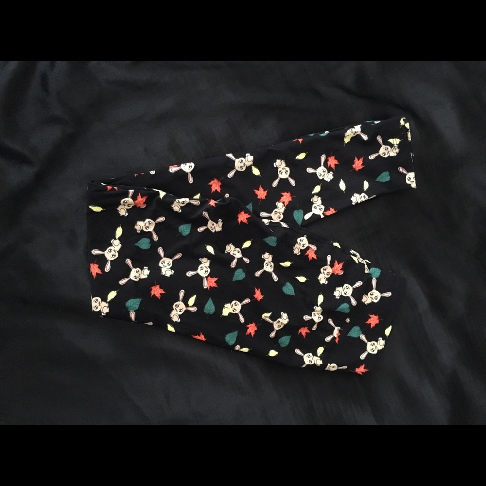 Fall rabbit LulaRoe OS leggings black background