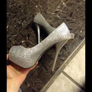 Peaches Sparkly Open Toe High Heel Prom Shoes