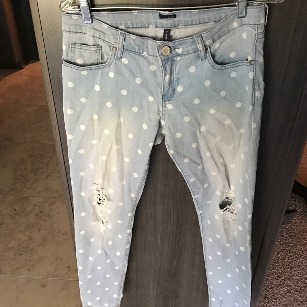 Edyson polka dot skinny jeans, distressed size 28