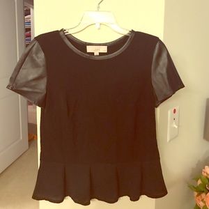 LOFT petite leather sleeves peplum top