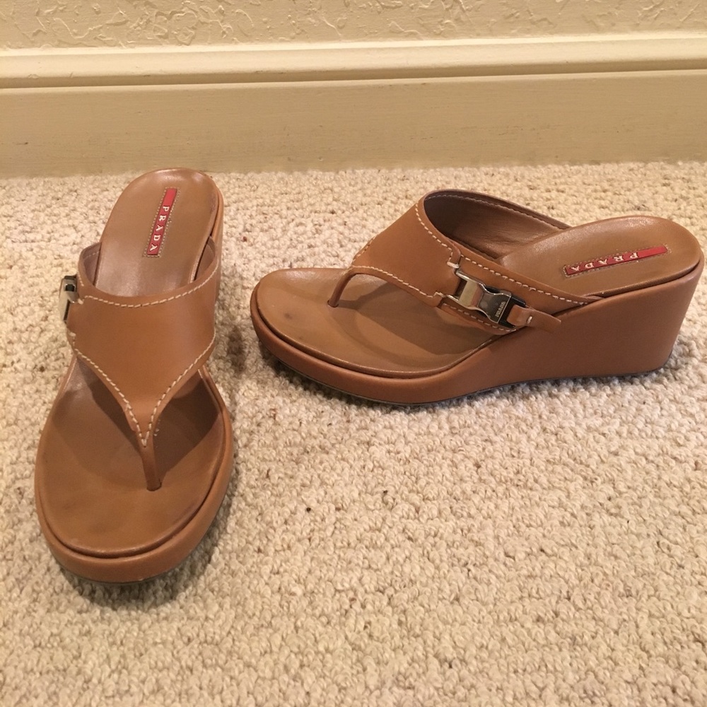 Prada Wedge Leather Thong