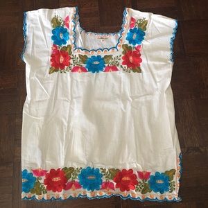 Authentic Mexican Blouse with Embroidered Flowers