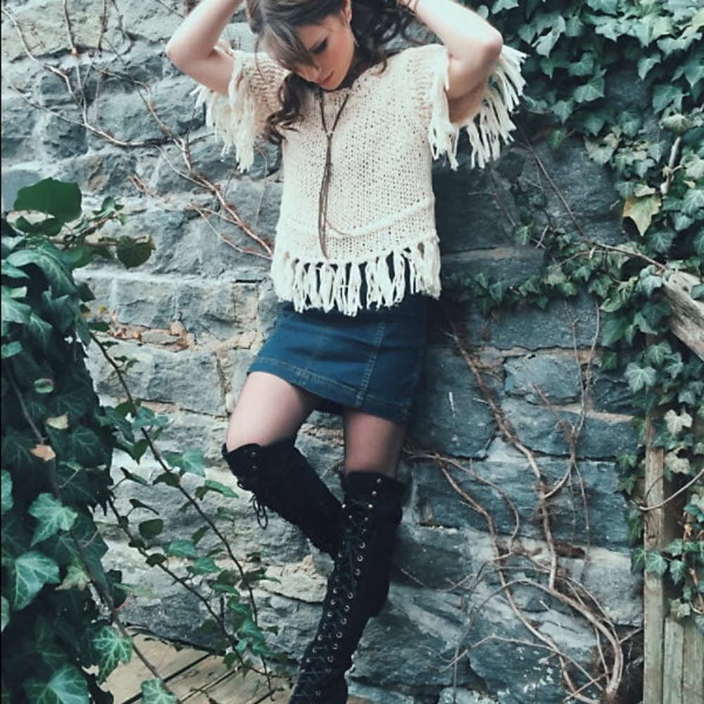 Free People On The Fringe Beige Knit Crop Top Boho