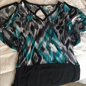 Open back, cold shoulder shirt