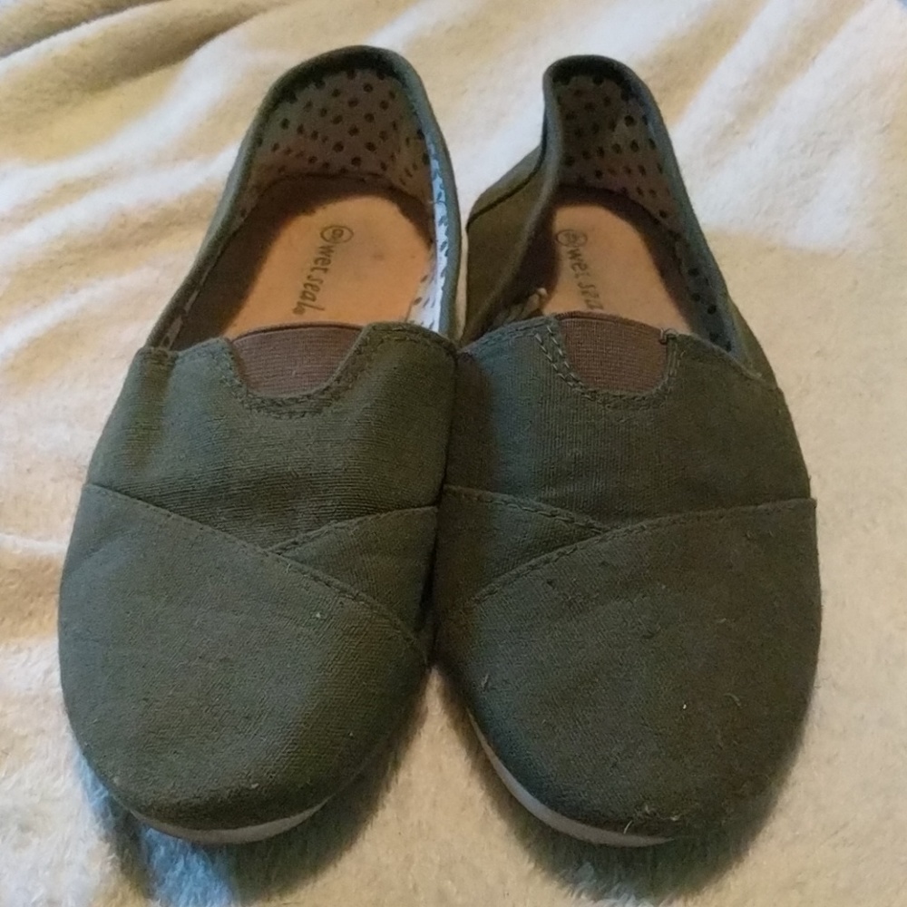 Olive slip ons