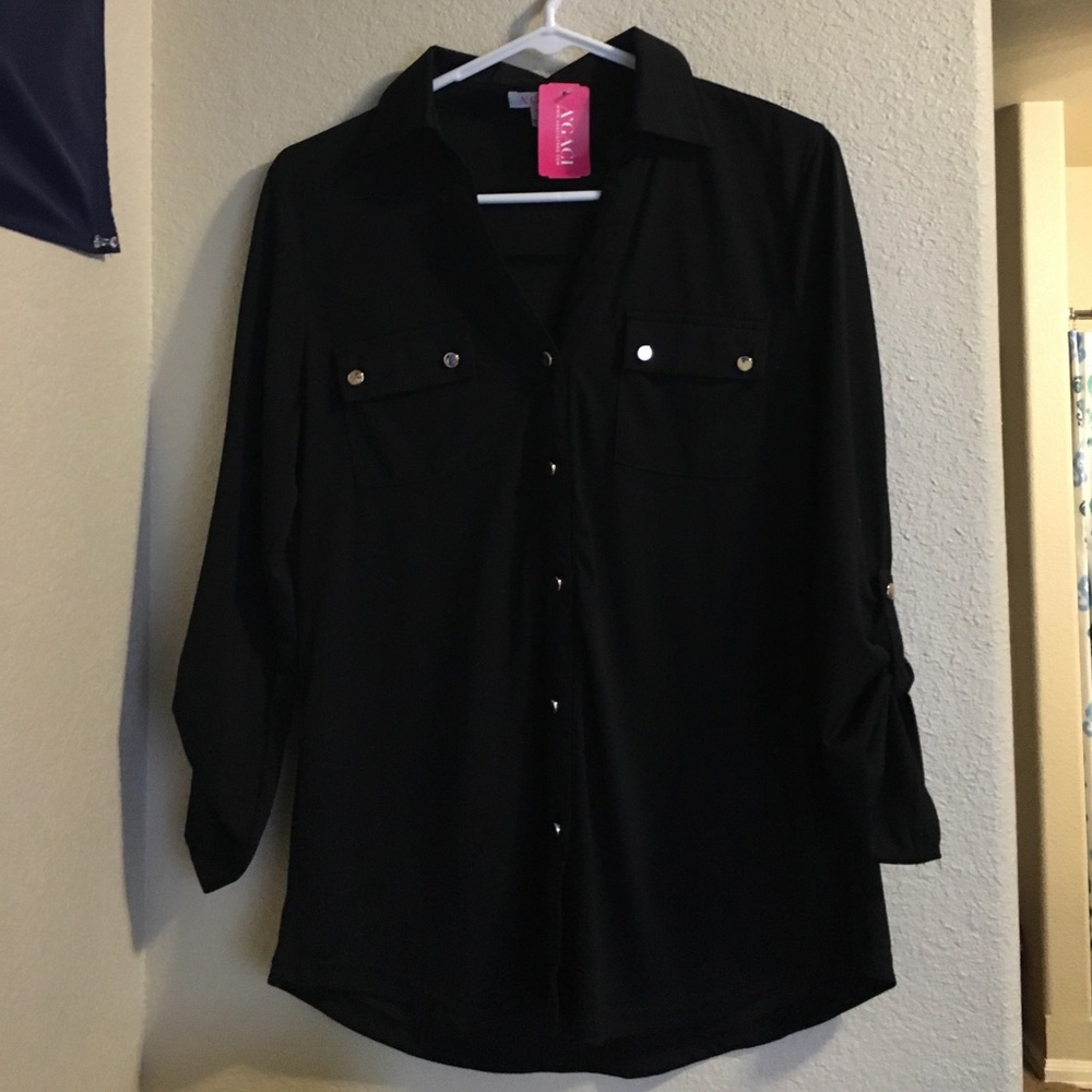 A'GACI light weight black button up blouse