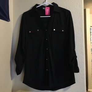 A'GACI light weight black button up blouse