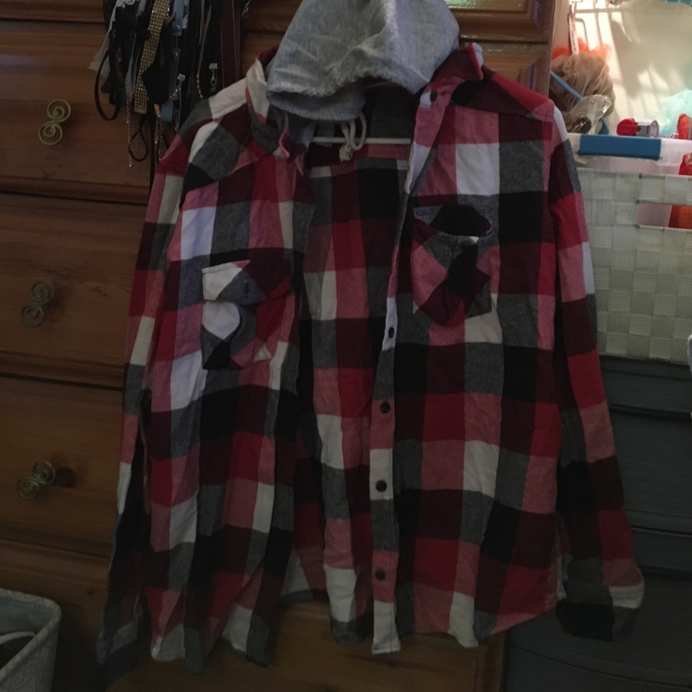 Oversized Plaid jacket with gray hood