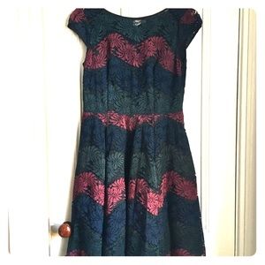 eShakti Dark Lace Overlay Fit and Flare Dress