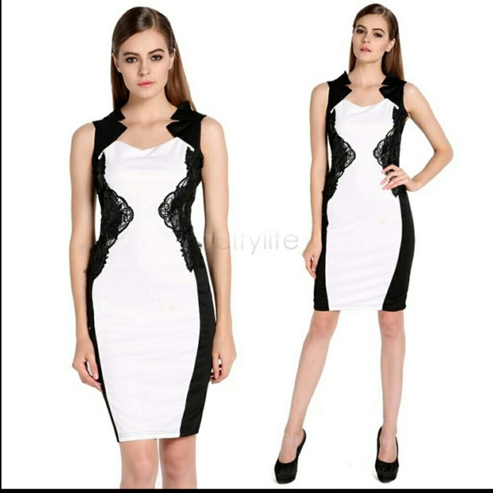 Black and white dress with lace applique