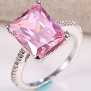 Pink Emerald Silver Engagement Ring