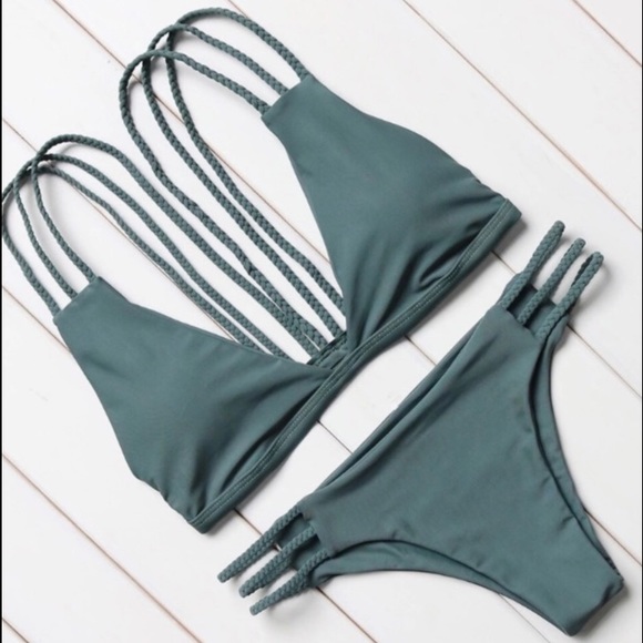 Olive Strappy Bikini - Picture 2 of 2