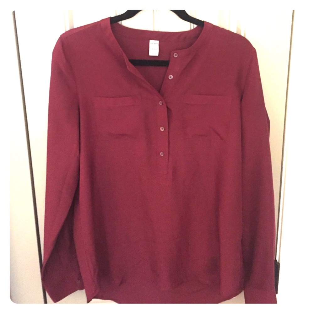 Sheer, deep red/garnet long sleeve blouse.