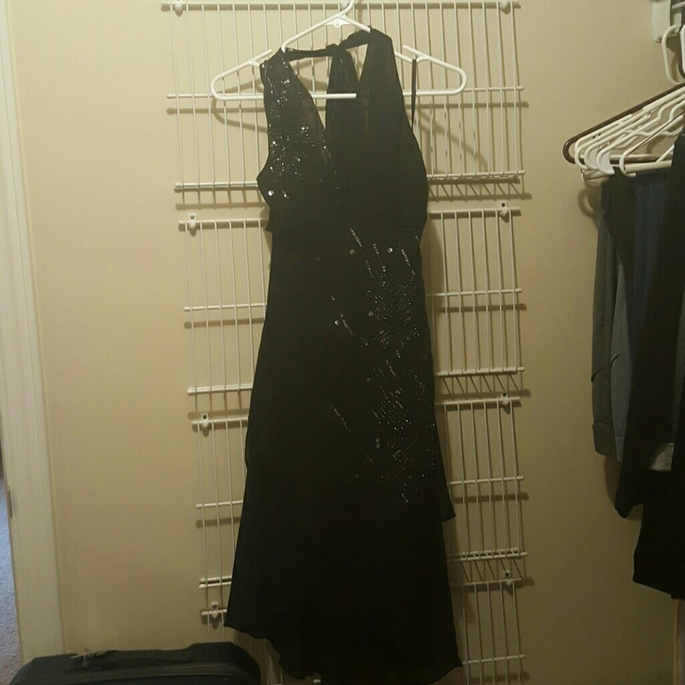 BCBG halter style tiered dress with sequin details