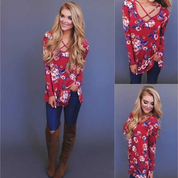Tops - Magenta Floral cross front top