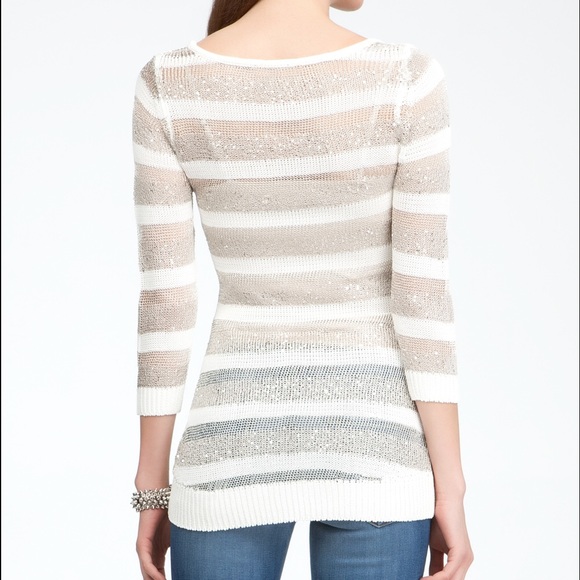 Bebe Silver Knit Sequin Metallic Stripe Sweater Sz S - Picture 4 of 8