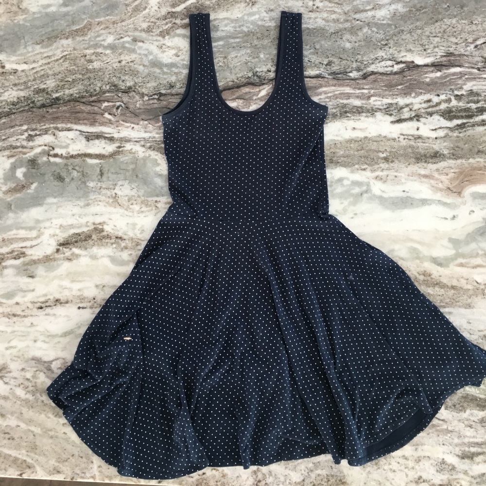 Navy blue + white polka mini dress