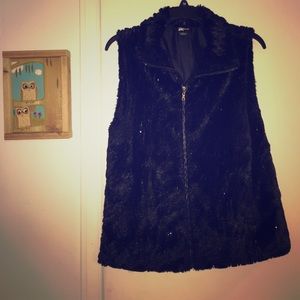 Black Furry Sparkle Vest