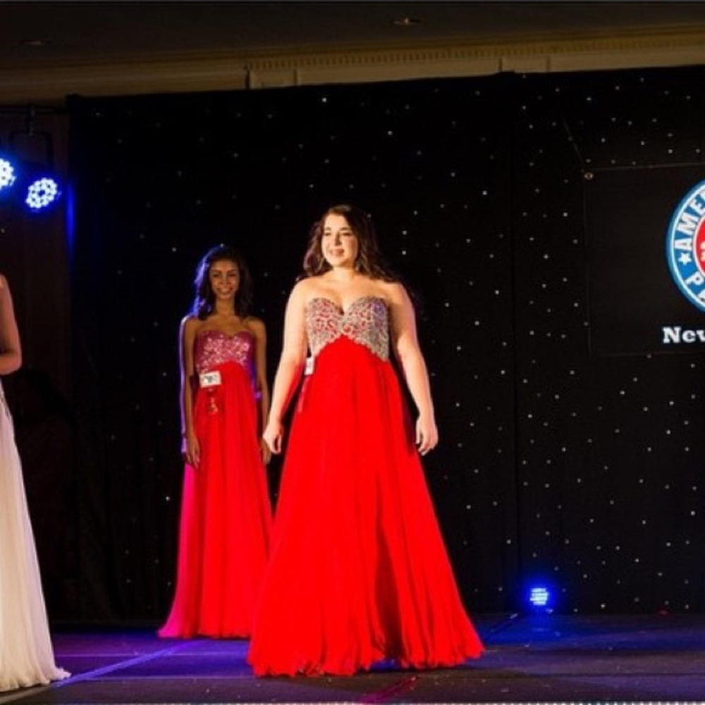Silver Beaded Red Prom Gown