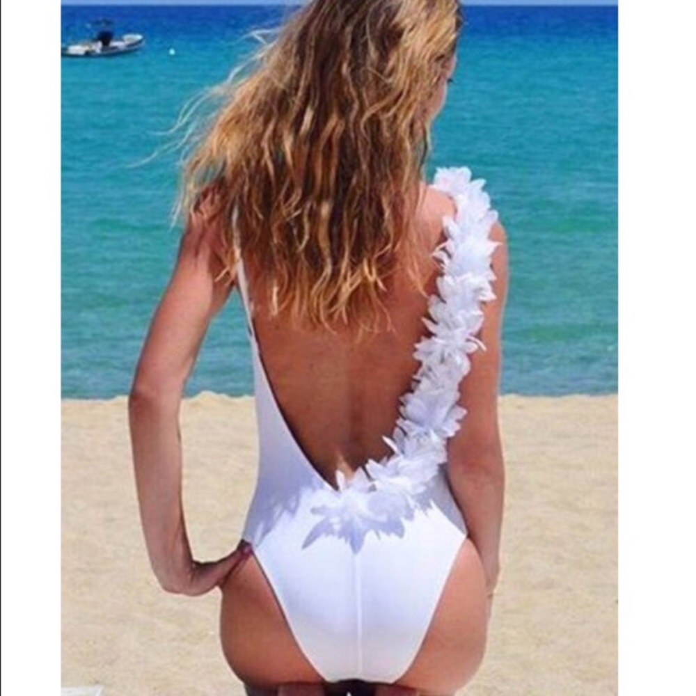 White Floral Shoulder Swimsuit - Picture 2 of 5