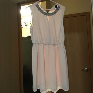 Low cut, embroidered pink cocktail dress