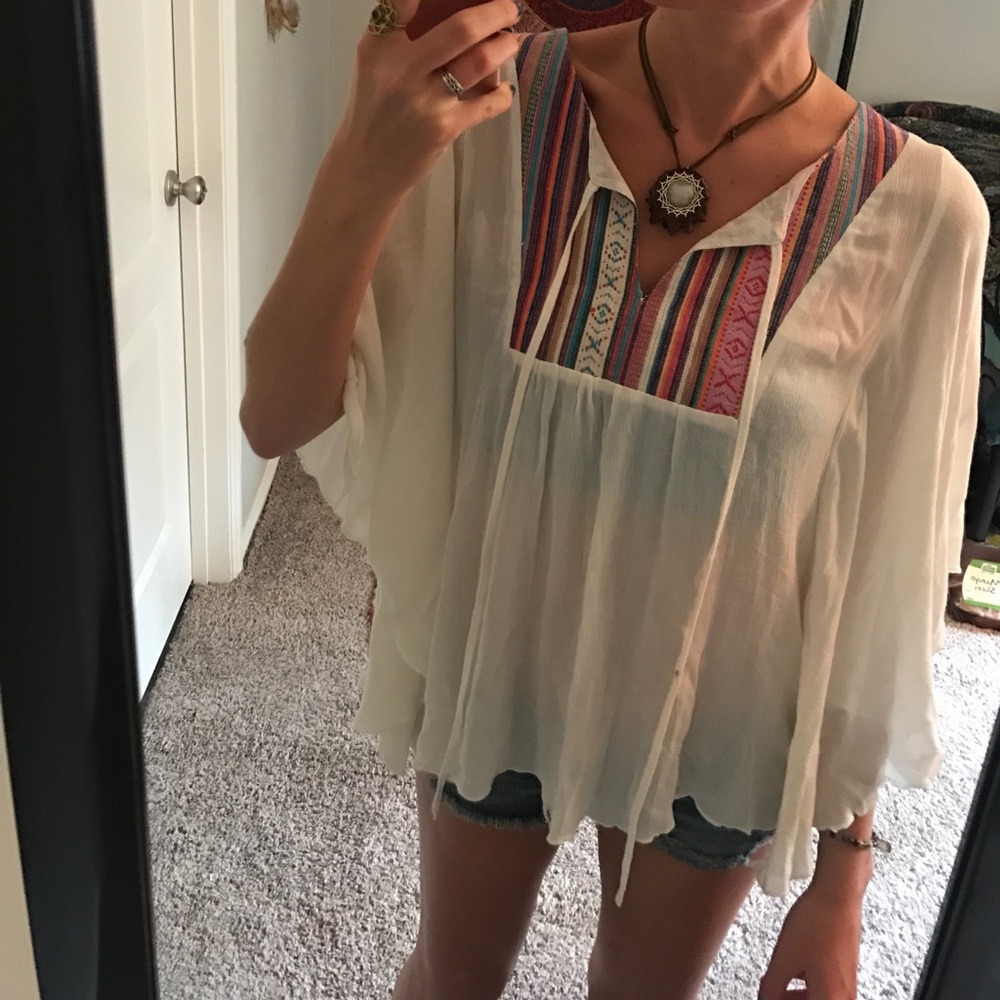 Embroidered Peasant Top