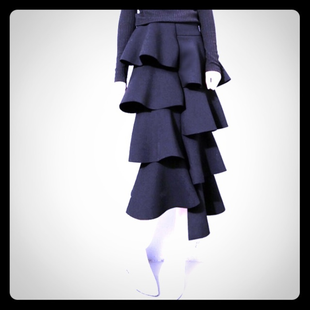 New Black ruffle tiered midi Scuba skirt
