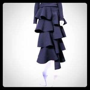 New Black ruffle tiered midi Scuba skirt