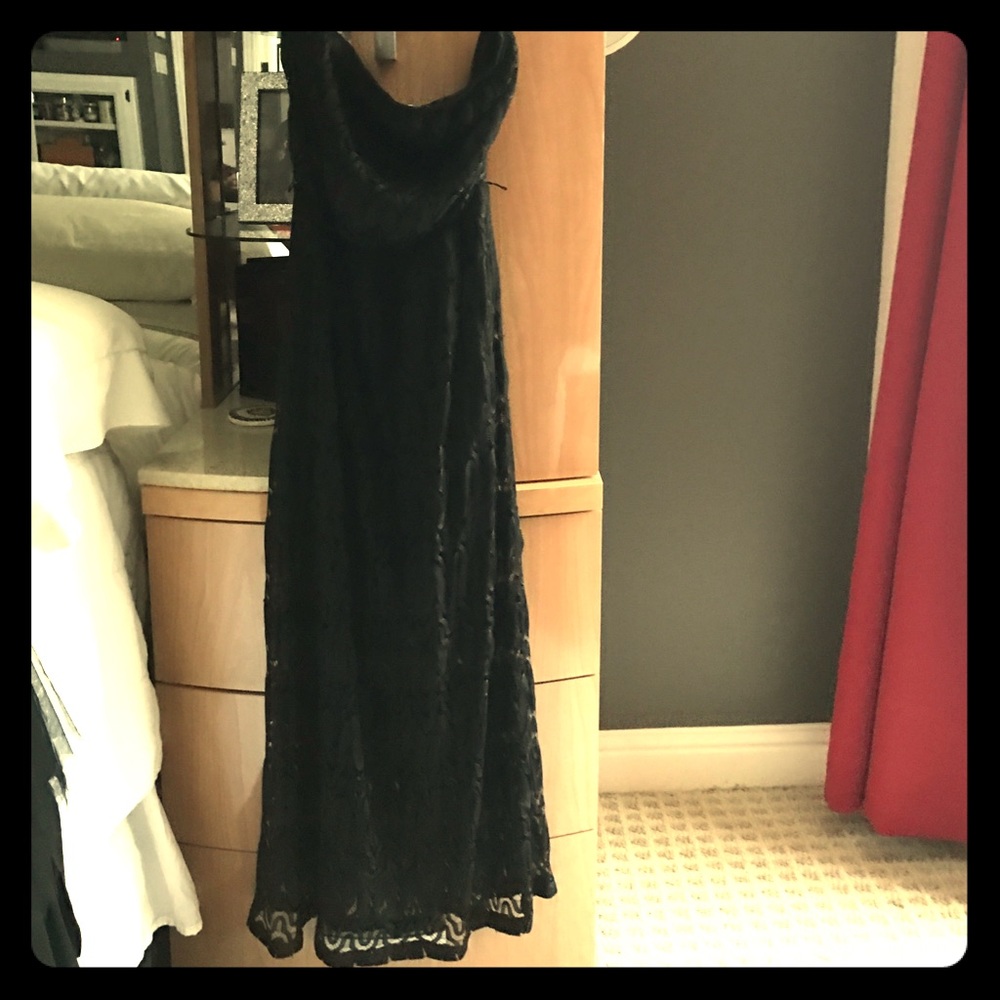 Long Black Strapless Lace Dress