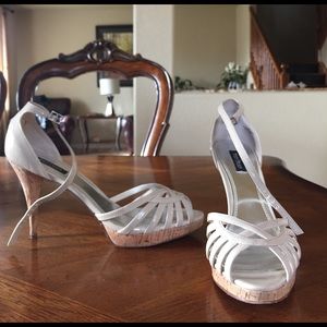 Nude peep toe strappy heels